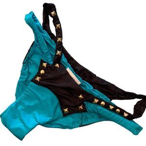 Beach Bunny Bikini Bottom Black Turquoise nwt